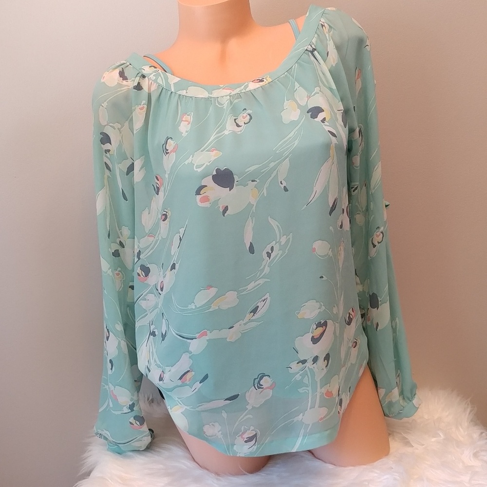 NWOT Lauren Conrad Semi Sheer Top Attached Cami S